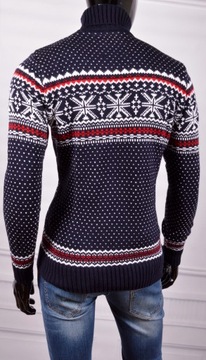 Sweter Męski Norweski Golf Stójka Bluza