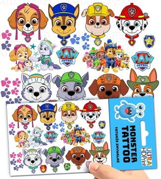 TATUAŻE ZMYWALNE TYMCZASOWE DLA DZIECI PSI PATROL WZORY ORYGINALNE