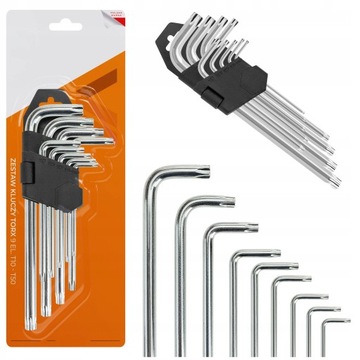 KLUCZE TORX 9 sztuk stalowe imbusowy T10 - T50 imbus torxy zestaw imbusów