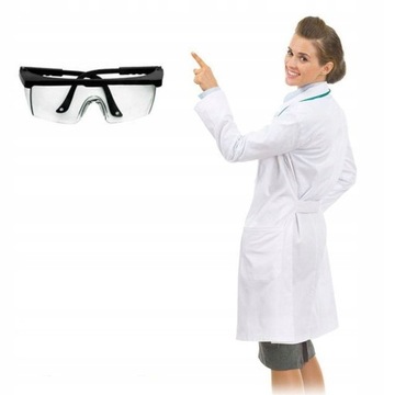 ZESTAW: Fartuch laboratoryjny medyczny 100% baw GUZIKI damski 3XL + okulary