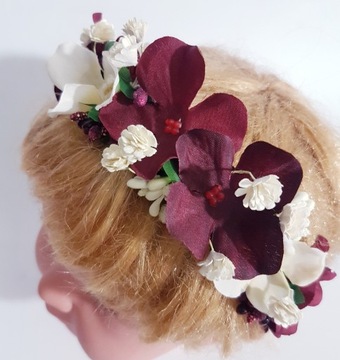 Ecru Flowers Band+Burgundy
