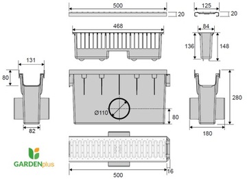 Линейный дренажный колодец 98, чугунная решетка C250