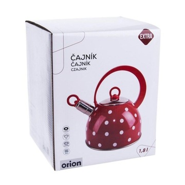 Czajnik stalowy z gwizdkiem do gotowania wody czerwony w kropki retro 1,5 l
