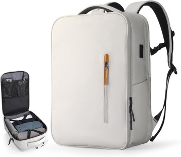 PLECAK PODRÓŻNY PŁÓCIENNY 45x30x15cm BAGAŻ PODRĘCZNY USB BIAŁY