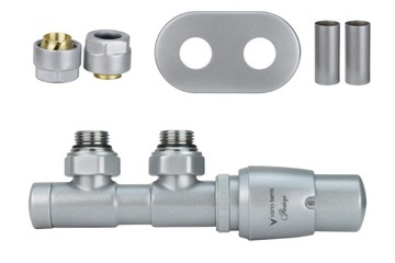 Zawór termos Twins 50mm szary met.+złączCu+rozetPR