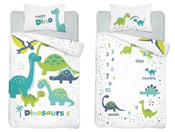 Pościel niemowlęca bambusowa DINOZAURY 90x120 turkusowa (3948A)