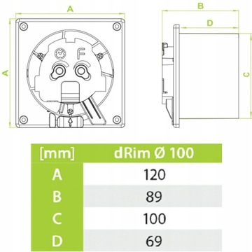 WENTYLATOR SZKLANY CZARNY POŁYSK HIGROSTAT Fi 100