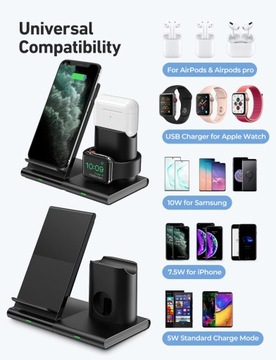 BEZPRZEWODOWA ŁADOWARKA 3 W 1 SKŁADANA ŁADOWARKA INDUKCYJNA DO IPHONE