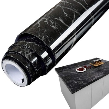 OKLEINA MEBLOWA 60 X 1000 CM CZARNY POŁYSK MARMUR