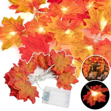 GIRLANDA ŚWIETLNA LAMPKI 20LED LIŚCIE KLONU 3M DEKORACJE JESIENNE HALLOWEEN