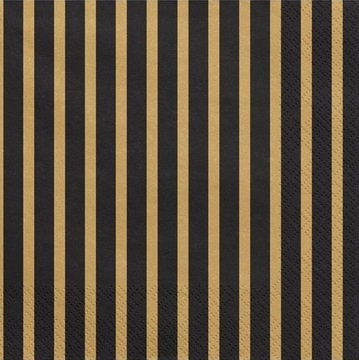PAPIEROWE CZARNE SERWETKI ZŁOTE PASKI 33x33 20szt