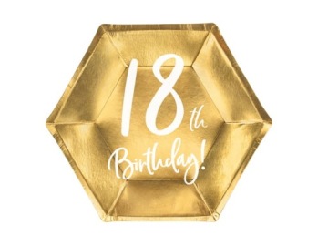 Тарілочки на день народження 18TH BIRTHDAY золотий 20 см 6 шт. TPP73-18-019 м PARTYDECO
