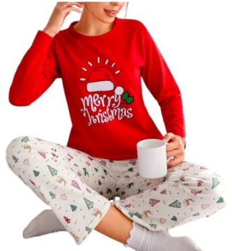 УТЕПЛЕННАЯ ПИЖАМА ШАПКА САНТА ОЛЕНЬ РОЖДЕСТВЕНСКАЯ ЕЛКА КРАСНАЯ FASHION M