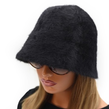 Czapka damska luksusowy kapelusz Angora Bucket Hat
