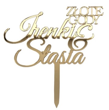 Топпер для торта на 50-летие свадьбы, золотая свадьба, имена, золотое зеркало