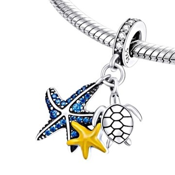 MD charms niebieska żółta rozgwiazda żółw | S925