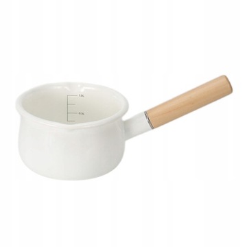 Emaliowany garnek do mleka o średnicy 15 cm z drew
