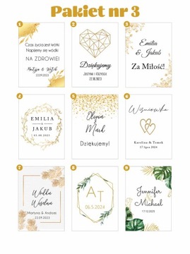 naklejki na butelki 100ml ślub wesele podziękowania, upominki