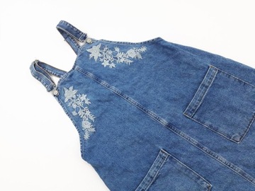 DENIM CO jeansowa SUKIENKA OGRODNICZKA hafty _ 38