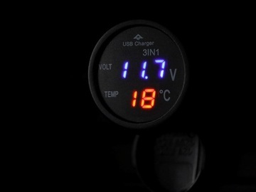 Зарядное устройство USB 2,1 А с вольтметром и термометром