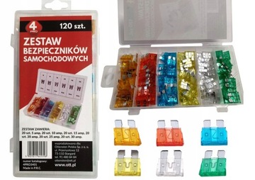 ZESTAW BEZPIECZNIKI SAMOCHODOWE 120sztuk 5A - 30A WARSZTAT NORMALIA