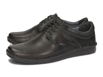 BUTY MĘSKIE SKÓRZANE TĘGIE SZYTE 011 CZARNY 44