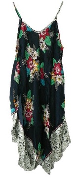 Granatowa luźna sukienka w kwiaty - XL/XXL - Conos