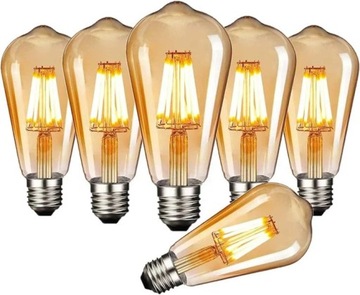 6X E27 ŻARÓWKA LED ST58 DEKORACYJNA BIAŁA CIEPŁA 6W FILAMENT RETRO VINTAGE