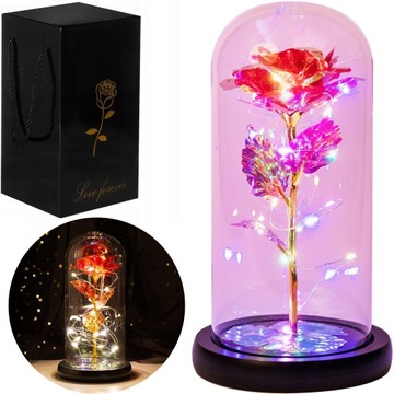 WIECZNA RÓŻA W SZKLE ŚWIECĄCA LED KWIAT NA PREZENT DLA ŻONY WALENTYNKI