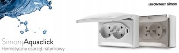 SIMON AQUACLICK Łącznik natynkowy podwójny dwubiegunowy LED IP44 10A szary
