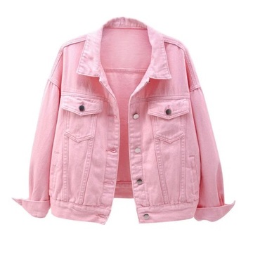 Women's Denim Jacket Spring Autumn Short Coat Pink