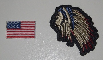 FLAGA USA + GŁOWA INDIANINA - 2 NASZYWKI