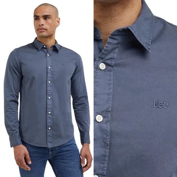 Lee PATCH SHIRT Taint Grey SZARO NIEBIESKA KOSZULA CASUAL REGULAR / SLIM M