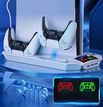 ВЕРТИКАЛЬНАЯ СТАНЦИЯ ОХЛАЖДЕНИЯ И ЗАРЯДКИ ДЛЯ КОНСОЛИ PS5, МНОГОФУНКЦИОНАЛЬНАЯ, СО СВЕТОДИОДОМ