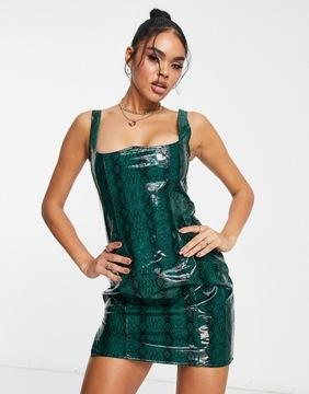 Kaiia winylowa mini sukienka zielona nadruk węża S
