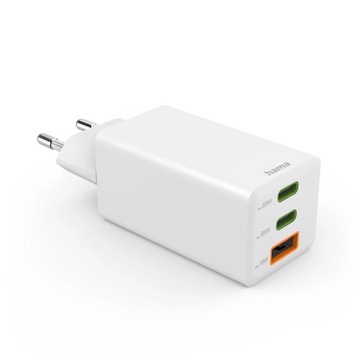 Сетевое зарядное устройство Mega fast Hama GaN 65 Вт PD/QC, 2 выхода USB-C, 1 выход USB-A