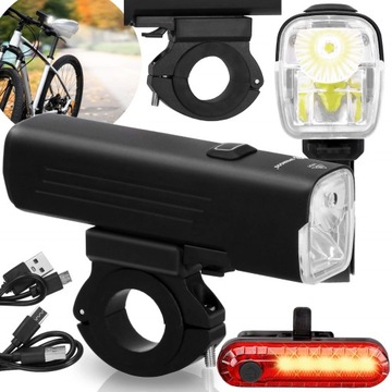 СВЕТОДИОДНАЯ ВЕЛОСИПЕДНАЯ ЛАМПА ПЕРЕДНЯЯ ЗАДНЯЯ МОЩНОСТЬ 1000 лм ВЕЛОСИПЕДНЫЙ НАБОР 4800 мАч АЛЮМИНИЙ