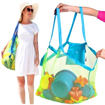 DUŻA TORBA PLAŻOWA W ETUI NA PLAŻĘ WOREK SIATKA NA ZABAWKI UCHWYT WAKACJE