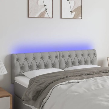 vidaXL Zagłówek do łóżka z LED, jasnoszary, 160x7x78/88 cm, tkanina