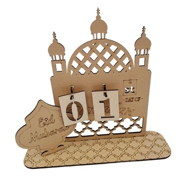 Ид Мубарак Обратный Отсчет Календаря Украшение Деревянной Мечети Обратный Отсчет Рамадан