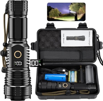MOCNA LATARKA AKUMULATOROWA XHP70 LED SZPERACZ REFLEKTOR TAKTYCZNA ZOOM