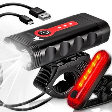 Mocna Lampka ROWEROWA Światło LED przód +tył 1800lm latarka 4400mAh PREMIUM