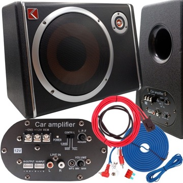 AKTYWNY SUBWOOFER SKRZYNIA TUBA BASOWA GŁOŚNIK 25CM WZMACNIACZ + KABLE
