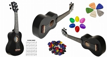 PROMO - CZARNE UKULELE SOPRANOWE + AKCESORIA +