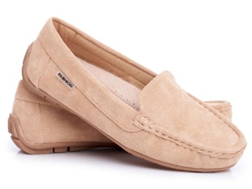 ZAMSZOWE BEŻOWE MOKASYNY PROFILOWANA WKŁADKA 36