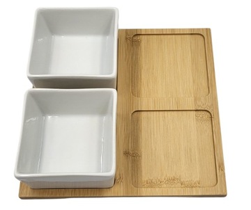 Набор для закусок 4 пиалы на бамбуковой подставке 230 мл 21,5х21,5 см