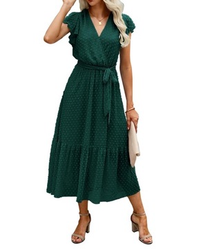 Szyfonowa elegancka sukienka bez rękawów z dekoltem w szpic w stylu glamour