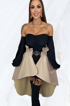 Spódnica elegancka Flamenco eko skóra sukienka Beżowa skórzana asymetryczna