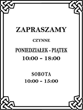 Naklejka na Witrynę Szybę Godziny Otwarcia Lokalu