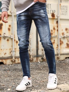 SPODNIE JEANSOWE Z Dziurami Skinny Fit MĘSKIE Niebieskie Sprane i8 Denim 36